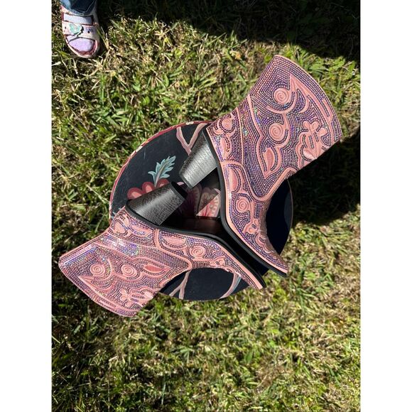Helen’s Heart Pink Sequin Western Boots Size 8 Pointed Toe Mid Calf Heeled NWT - Picture 7 of 15